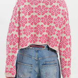 Rosa Clothing - Boho Floral Motif Rolled Neck Knit Sweater