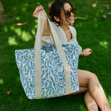 Anju Jewelry - Handcrafted Canvas Bag with Block-Printed Azure Canopy