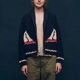 Rosa Clothing - Ocean Sailboat Jacquard Shawl Cardigan