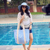 Anju Jewelry - Handcrafted Canvas Bag with Block-Printed Blue Gingham Bliss