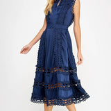 Strut & Bolt - Scallop Edge Crochet Trim Satin Midi Dress
