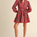 &MERCI - PLAID MINI DRESS WITH TIERED RUFFLE TRIM MDR3538