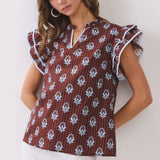 TCEC - CT10118-Floral Print Flutter Sleeve Blouse