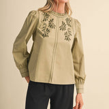 &MERCI - EMBROIDERED RUFFLED MOCK NECK TOP MTP5289