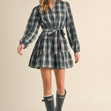 &MERCI - PLAID MINI DRESS WITH TIERED RUFFLE TRIM MDR3538