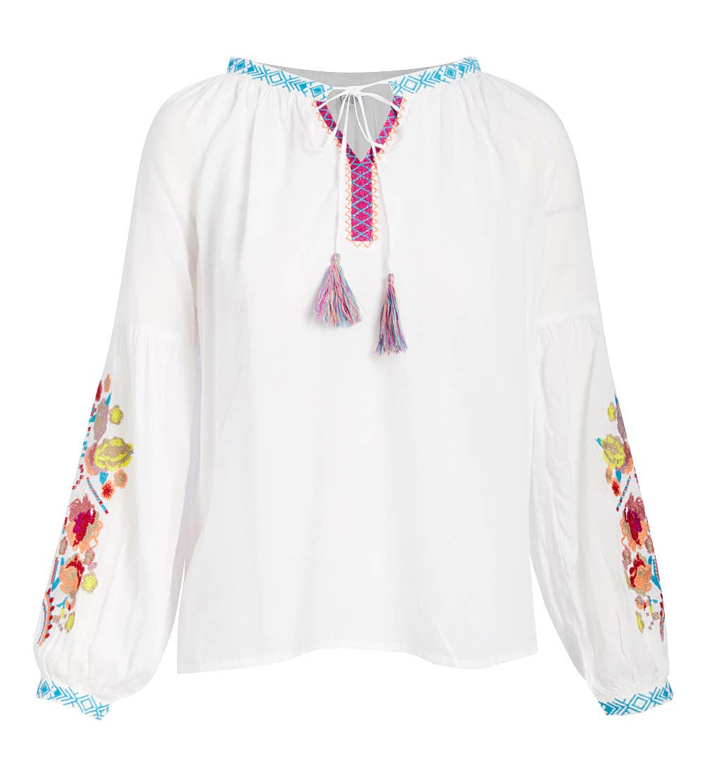 Adriana Floral Needlepoint Embroidered Top