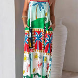 Rosa Clothing - Ocean Holiday print A-line maxi spaghetti straps dress