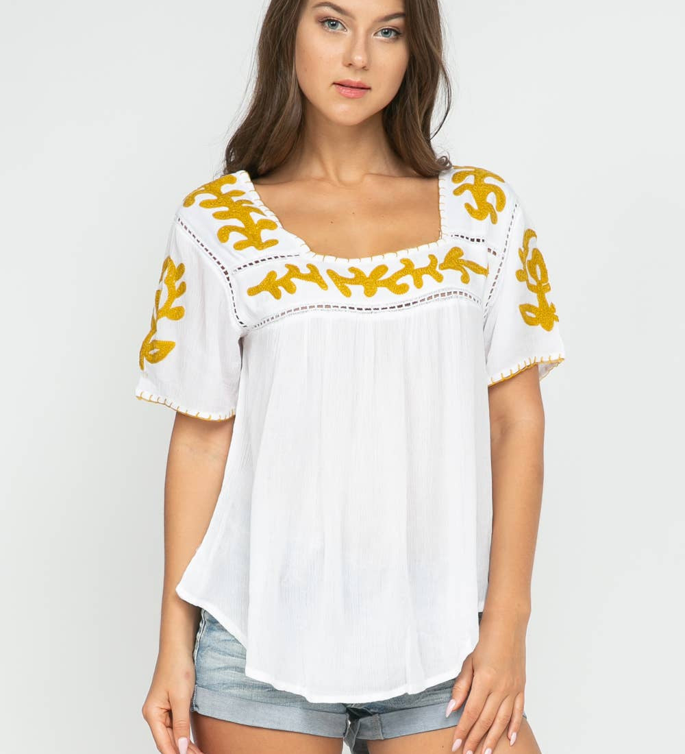 Sandy Embroidered Top White-Gold