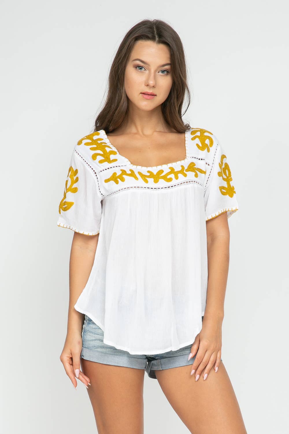 Sandy Embroidered Top White-Gold