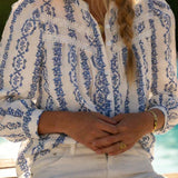 Rosa Clothing - French Romance Blue Floral Print Vintage Style Blouse
