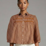 Meet Me In Santorini - Terracotta Gingham Seersucker Blouse