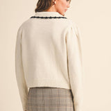&MERCI - CONTRAST SCALLOPED COLLAR SWEATER CARDIGAN MSW11141