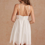 Strut & Bolt - Embroidered Palm & Floral Scalloped Babydoll Mini Dress