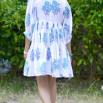 Dolma - Raya Block Printed Mini Dress White Turq