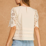 Strut & Bolt - Eyelet Embroidery Flutter Short Sleeve Pintuck Blouse