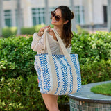 Anju Jewelry - Handcrafted Canvas Bag with Block-Printed Seaside Serenity