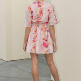 Strut & Bolt - Romantic Floral Print Contrast Piping Mini Dress