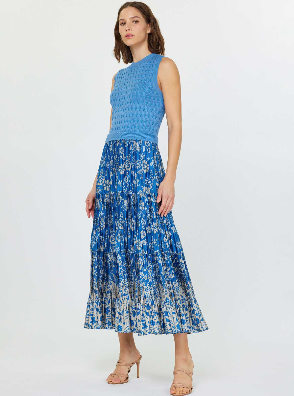 Current Air - Floral Printed Skirt & Sweater Top Maxi Dress