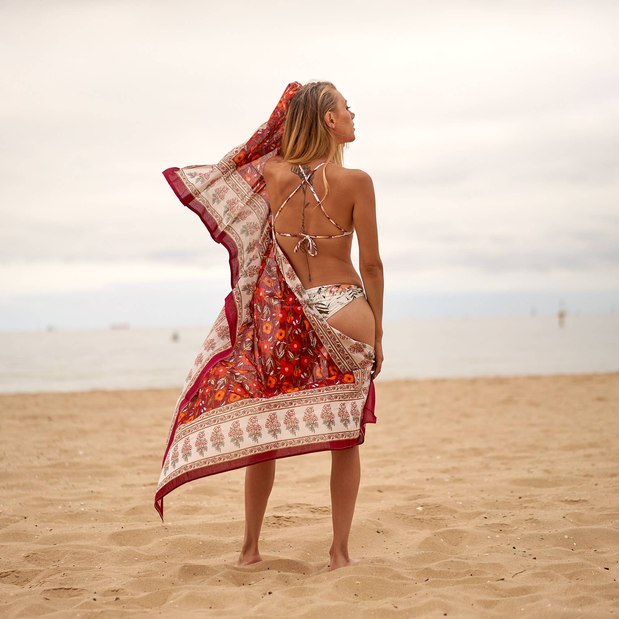 Boho-Eclectica - Block Print Cotton Sarong - Maroon