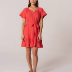 Lovestitch - Classic Cotton Gauze Short Sleeve Red Mini Dress