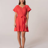 Lovestitch - Classic Cotton Gauze Short Sleeve Red Mini Dress