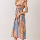 TCEC - CD07311-Paisley Stripe Smocked Midi Dress