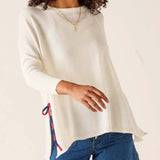 MERSEA - Catalina Tie Side Crewneck - White w/ Striped Tie