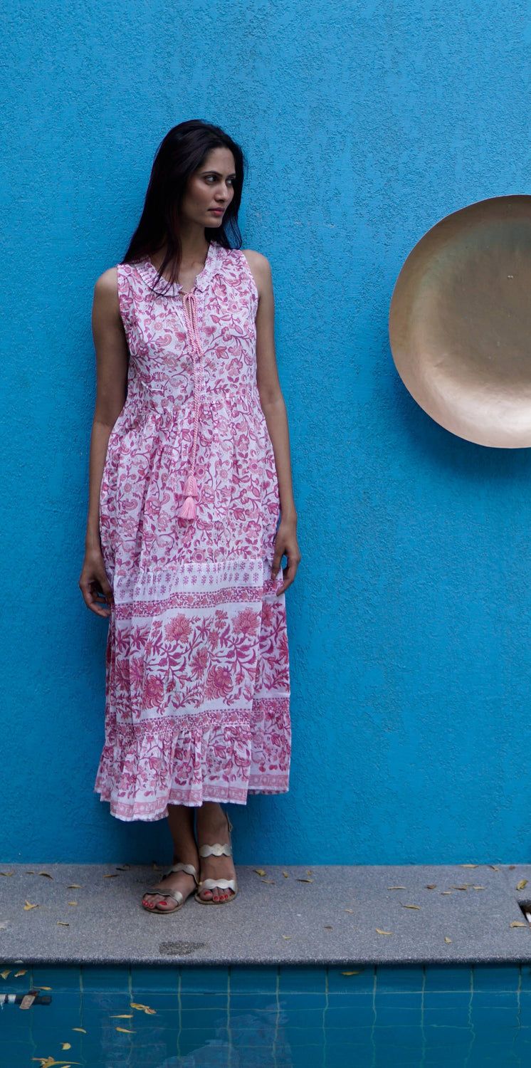 La Mandarine - Summer boho maxi dress, block printed maxi dress, beach dres