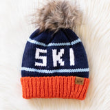 Panache Apparel Co. - Orange, Navy & Lt. Blue Ski Pom Hat
