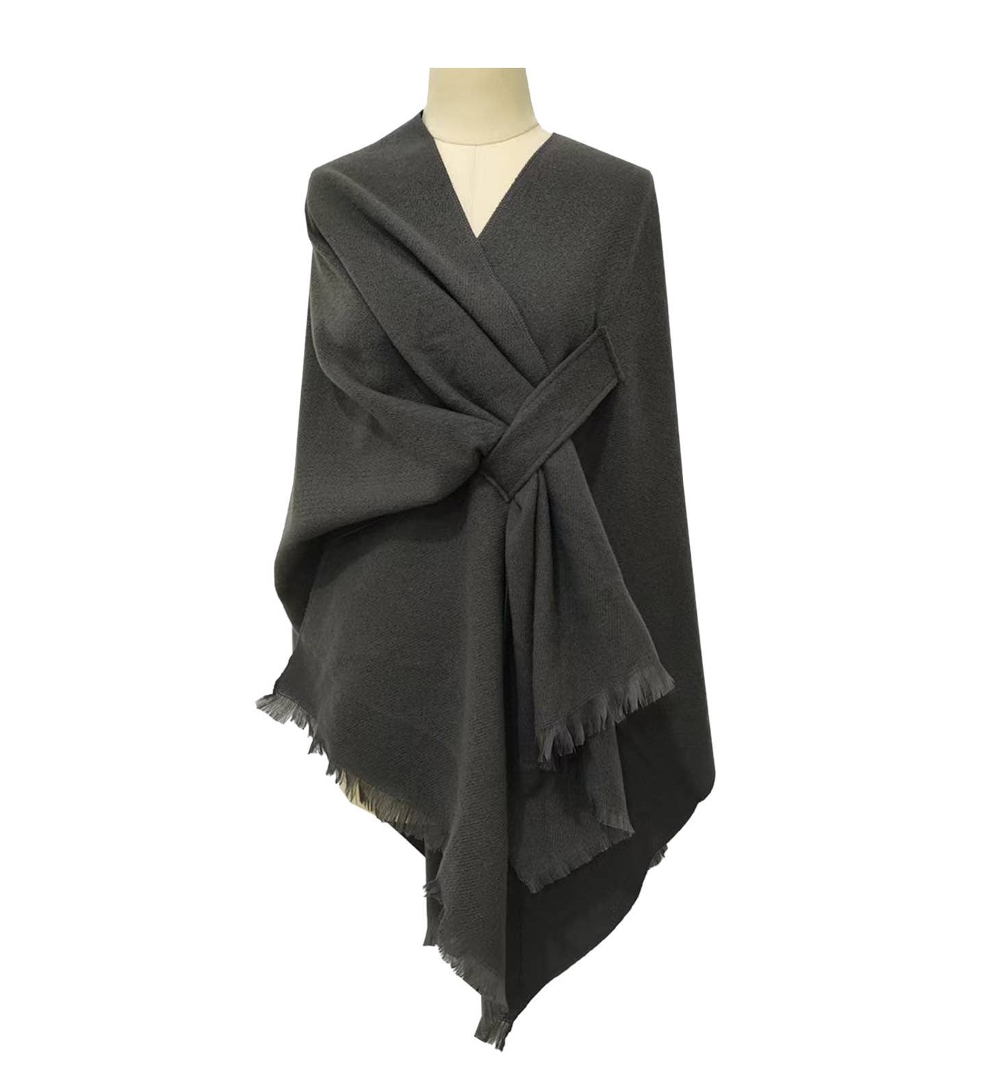 Rosa Clothing - Asymmetric Plian Thermal Shawl Ruana