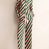 Rosa Clothing - Cozy & Soft Christmas Diagonal Stripes Long Pajama Set