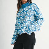 AEMI + CO - 3482IK Floral Fair Isle Mock Neck Sweater
