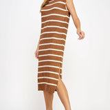 Strut & Bolt - Shoulder Pad Sleeveless Textured Striped Knit Dress
