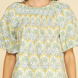 PINCH - TROPICAL PALM PRINT PUFF SLEEVE TOP - 7163TA
