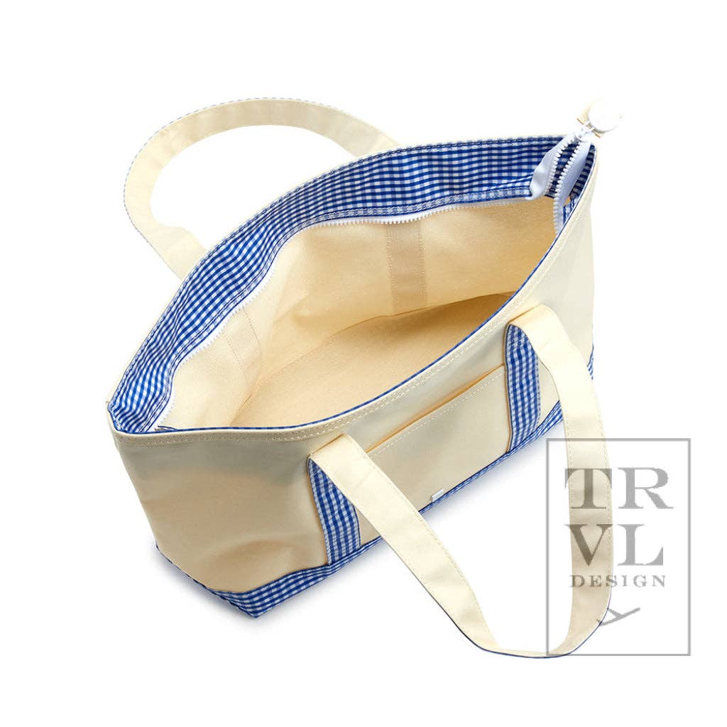 TRVL Design - Medium Tote - Coated Canvas Gingham Sky Trim