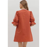 STYLE USA - Floral embroidered sleeve Solid mini dress