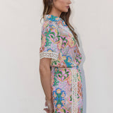 Strut & Bolt - Garden Party Crochet Contrast Trim Satin Shirt