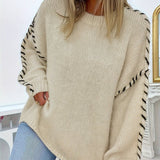 Rosa Clothing - Fashion Minimalist Crew Neck Color-Block Pullover Sweater