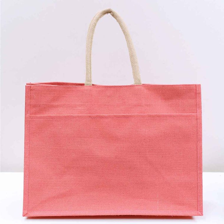 The Royal Standard - Jute Pocket Tote   Coral   19x14x7.5