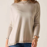 MERSEA - Catalina Cotton Ruffle Sweater - Stone / Cream
