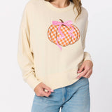 Shiraleah - ASSORTED SET OF 8 GINGHAM PUMPKIN RELAXED SWEATSHIRTS, CREAM