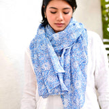 Dolma - Julie Daisy Cotton Block Print Scarf/Sarong Large Blue