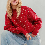 Rosa Clothing - Hearts Pattern Cropped Pullover Sweater