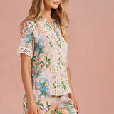 Strut & Bolt - Garden Party Crochet Contrast Trim Satin Shirt