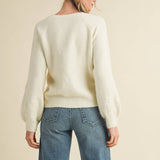 &MERCI - FLORAL KNIT PUFF SLEEVE SWEATER MSW10912