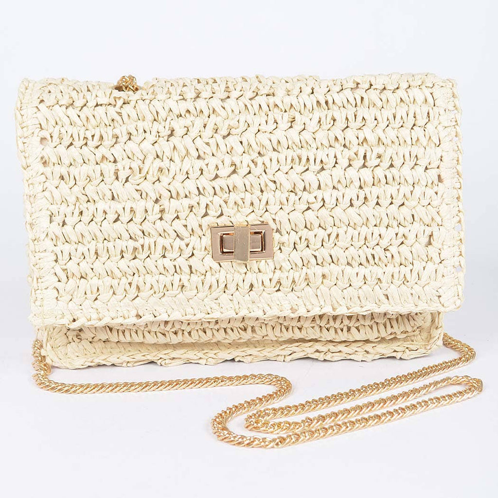 3AM BY H&D ACCESSORIES - Faux Straw Flap Chain Shoulder Clutch