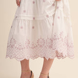 &MERCI - FLORAL EMBROIDERY TIERED MIDI DRESS MDR4566