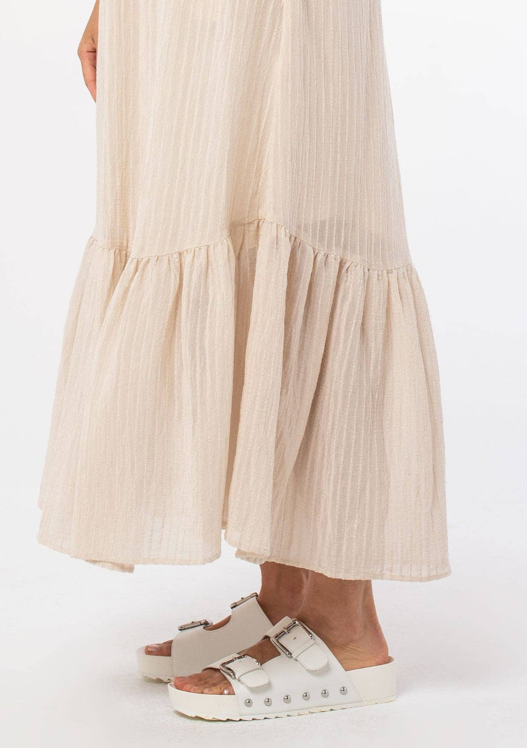 Lovestitch - Striped Scoop Neck Ruffle Hem Maxi Dress