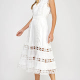 Strut & Bolt - Scallop Edge Crochet Trim Satin Midi Dress