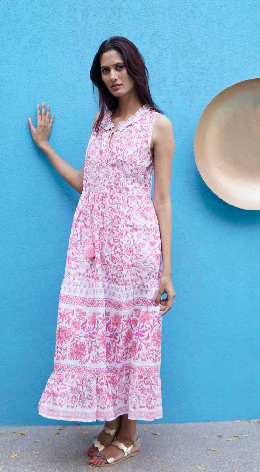 La Mandarine - Summer boho maxi dress, block printed maxi dress, beach dres